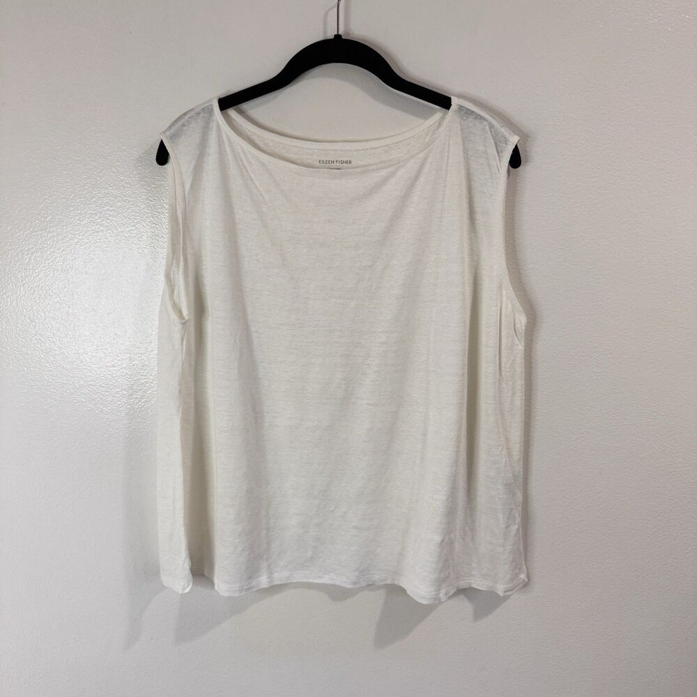Eileen Fisher Tank Top Shirt M 100% Organic Linen White Relaxed Lagen Chic